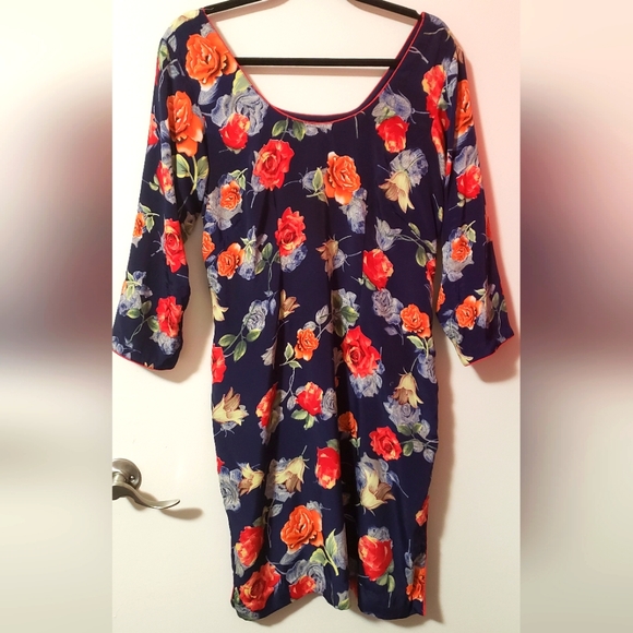 *Vintage* Navy Rose Shirt Dress Tunic - Picture 1 of 3